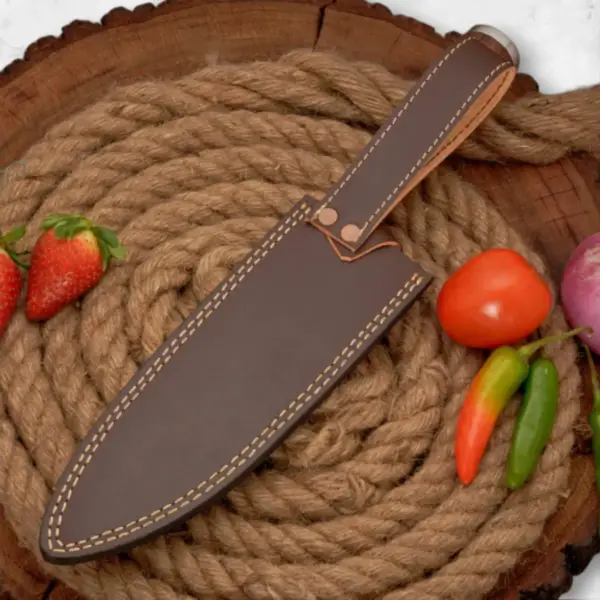 14” Handmade D2 Stainless Steel Chef Knife – Forged Blade with Rosewood Handle & Leather Sheath - Image 7