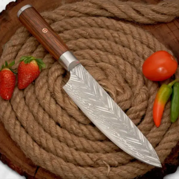 14” Handmade D2 Stainless Steel Chef Knife – Forged Blade with Rosewood Handle & Leather Sheath - Image 5