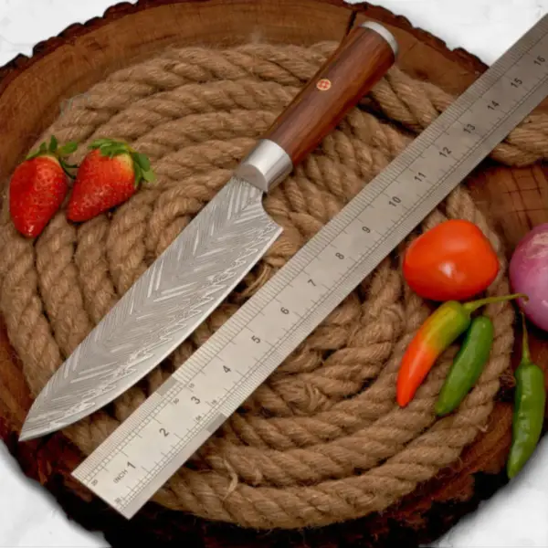 14” Handmade D2 Stainless Steel Chef Knife – Forged Blade with Rosewood Handle & Leather Sheath - Image 8