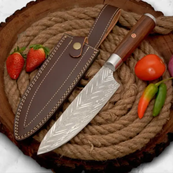 14” Handmade D2 Stainless Steel Chef Knife – Forged Blade with Rosewood Handle & Leather Sheath