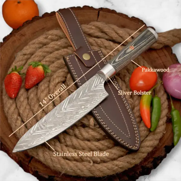 14" Handmade Forged D2 Stainless Steel Chef Knife with Pakkawood Handle - Image 8
