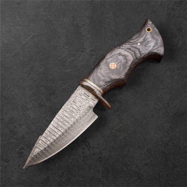 Edge Craft Co. 10” Handmade Damascus Steel Hunting Knife – Fixed Blade with Pakkawood Handle & Leather Sheath