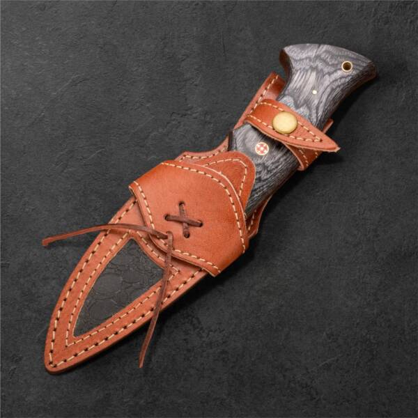 Edge Craft Co. 10” Handmade Damascus Steel Hunting Knife – Fixed Blade with Pakkawood Handle & Leather Sheath - Image 9